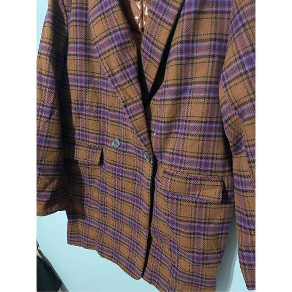 NWOT A New Day Women’s Large Brown Plaid Wool Blend Overcoat Jacket - Picture 2 of 5